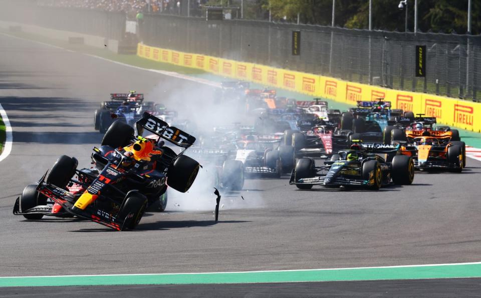 Sergio Perez had to retire after colliding with Charles Leclerc on lap one (Getty Images)