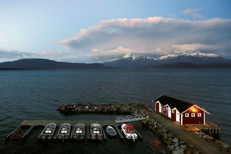 General view of a small harbour and snow-capped mountains in Bals-Fiord, north of the Arctic Circle, near the village of Mestervik in northern Norway. REUTERS/Yannis Behrakis