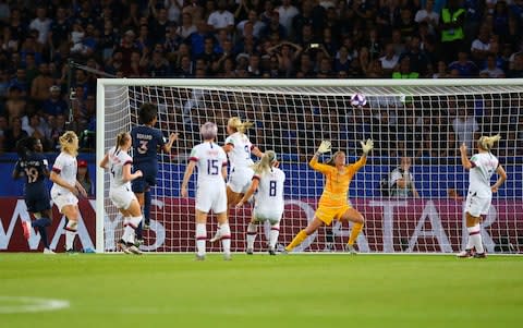 Wendie Renard of France scores her side's first goal during the 2019 FIFA Women's World Cup France Quarter Final  - Credit: GETTY IMAGES