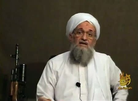 Al Qaeda's Ayman al-Zawahri speaks from an unknown location, in this still image taken from video uploaded on a social media website June 8, 2011. REUTERS/Social Media Website via Reuters TV/Files