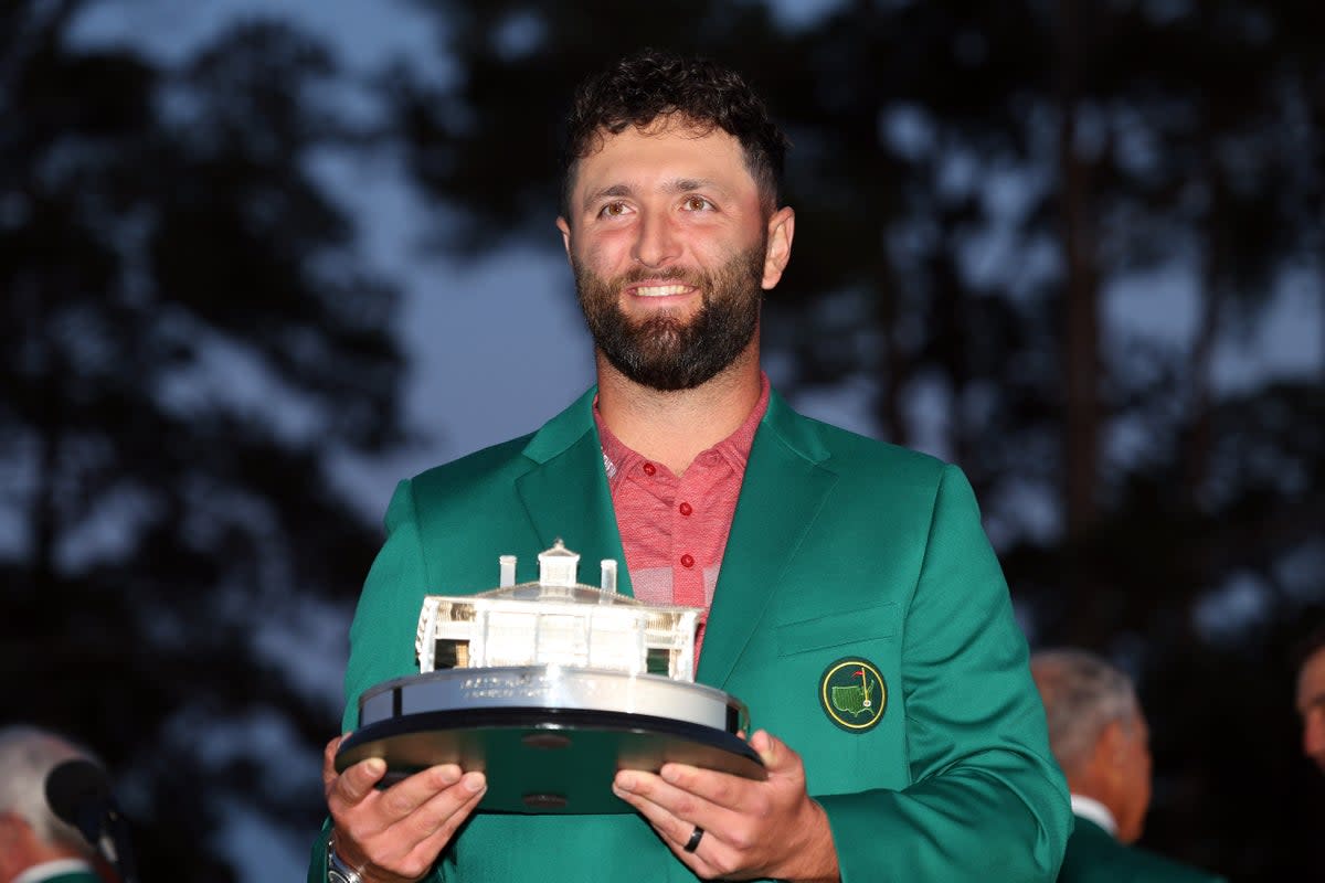 Jon Rahm celebrates with the Masters trophy (Getty Images)