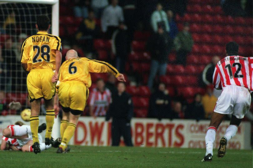 Kyle Lightbourne nets Stoke City's winner against Darlington.