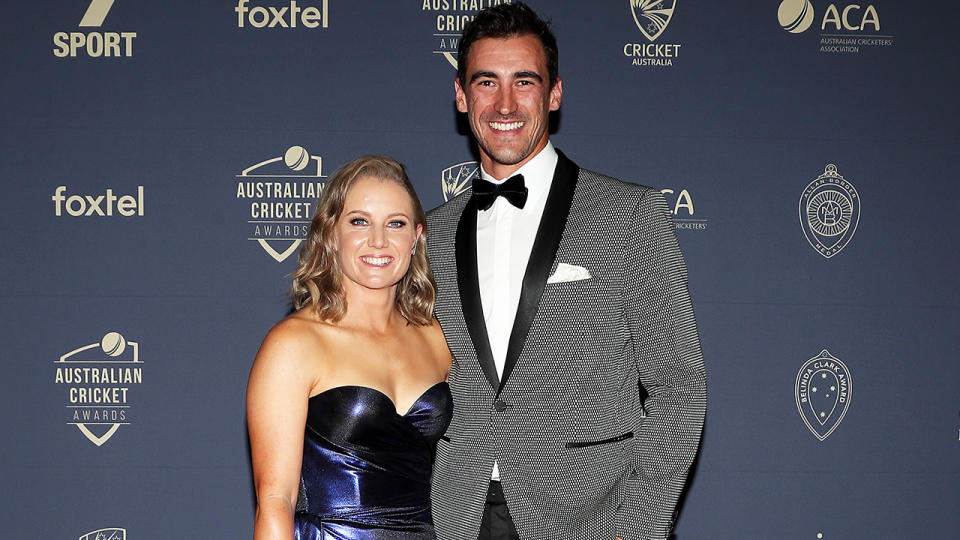 Alyssa Healy and Mitchell Starc arrive ahead of the 2020 Cricket Australia Awards at Crown Palladium on February 10, 2020 in Melbourne, Australia. (Photo by Graham Denholm/Getty Images)