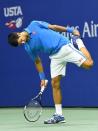 Sept 11, 2016; New York, NY, USA; Novak Djokovic of Serbia reacts while playing Stan Wawrinka of Switzerland in the men's singles final on day fourteen of the 2016 U.S. Open tennis tournament at USTA Billie Jean King National Tennis Center. Mandatory Credit: Robert Deutsch-USA TODAY Sports