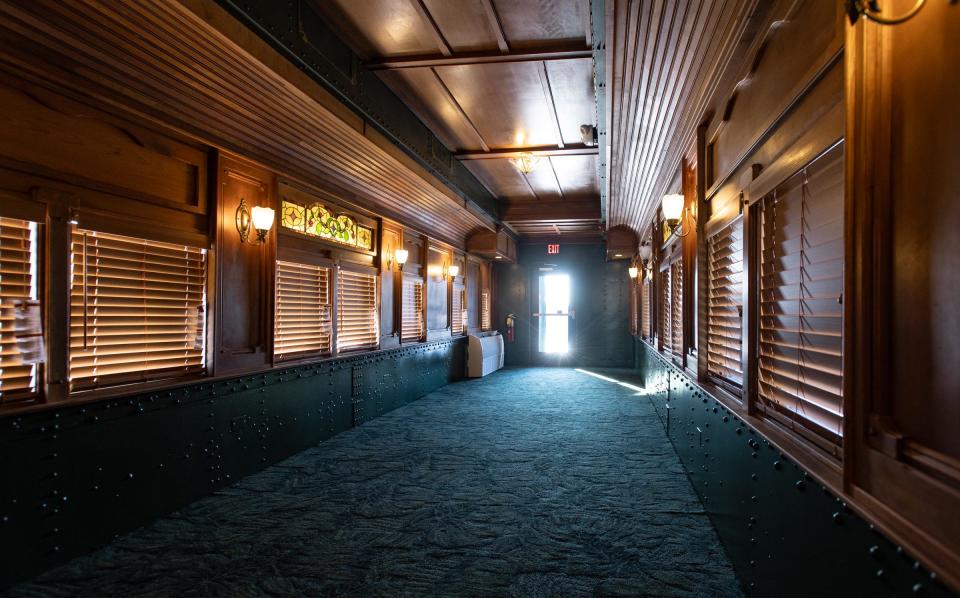 The vintage Pullman sleeper railcar that will serve as a dining area for patrons of the forthcoming Bobcat Bonnie's restaurant and bar, seen Tuesday, Jan. 16, 2024.