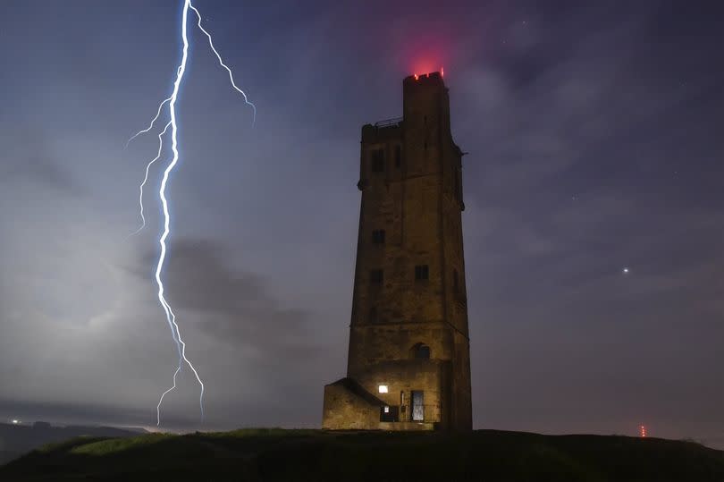 A lightning strike over Castle Hill