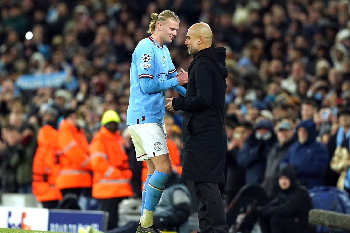Erling Haaland scored five goals before being substituted by Pep Guardiola (Martin Rickett/PA) (PA Wire)