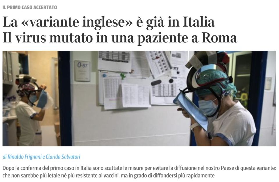 The "English variant" makes Corriere della Sera's front page.