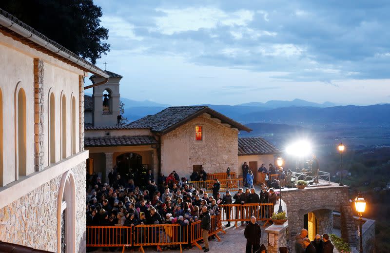 Pope Francis visits the nativity scene of Greccio