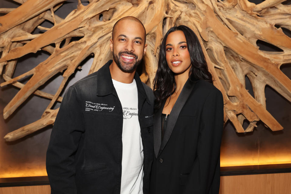 LONDON, ENGLAND - AUGUST 21:  Marvin Humes and Rochelle Humes attend ELLE fashion editor Georgia Medley's birthday party at Middle Eight on August 21, 2021 in London, England.  (Photo by David M. Benett/Dave Benett/Getty Images for Middle Eight)