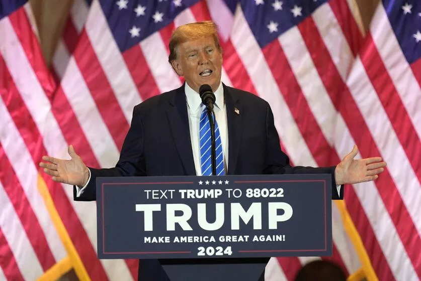Republican presidential candidate former President Donald Trump speaks at a Super Tuesday election night party, Tuesday, March 5, 2024, at Mar-a-Lago in Palm Beach, Fla. (AP Photo/Rebecca Blackwell)