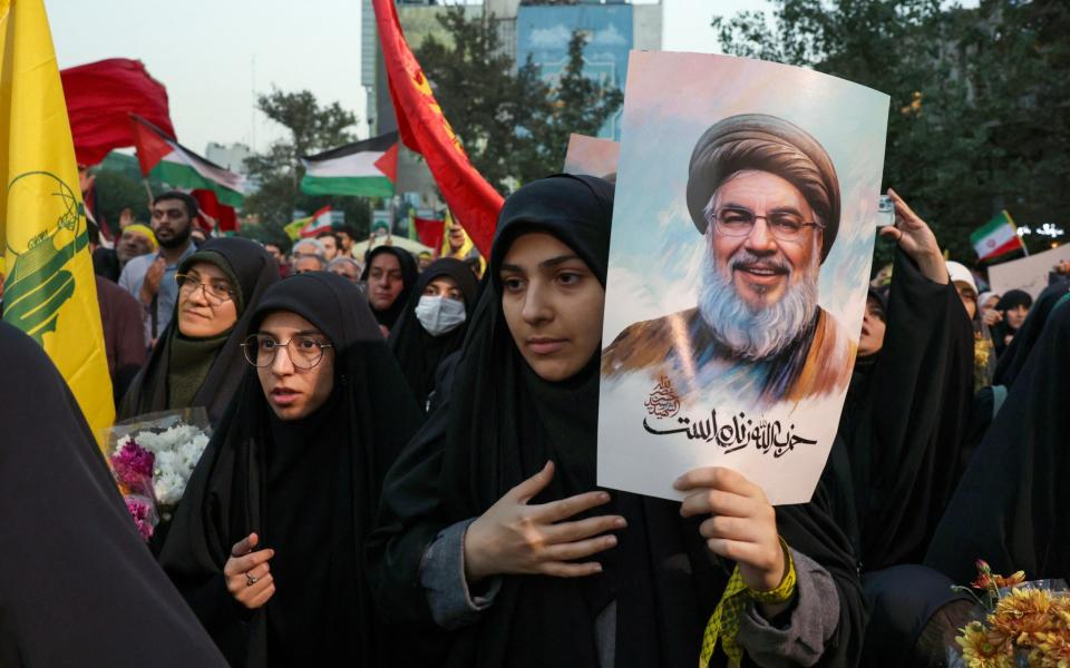 Iranians hold anti-Israel protests at Palestine Square in Tehran after the killing of Hassan Nasrallah