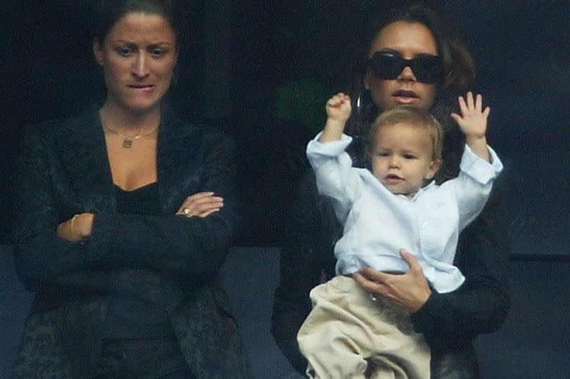 Victoria Beckham, son Romeo and Rebecca Loos watch the Spanish Primera Liga match between Real Madrid and Valladolid