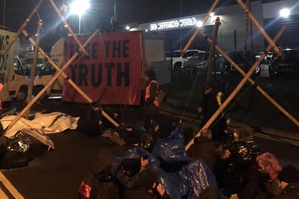 Protesters at the printing presses (Extinction Rebellion UK)