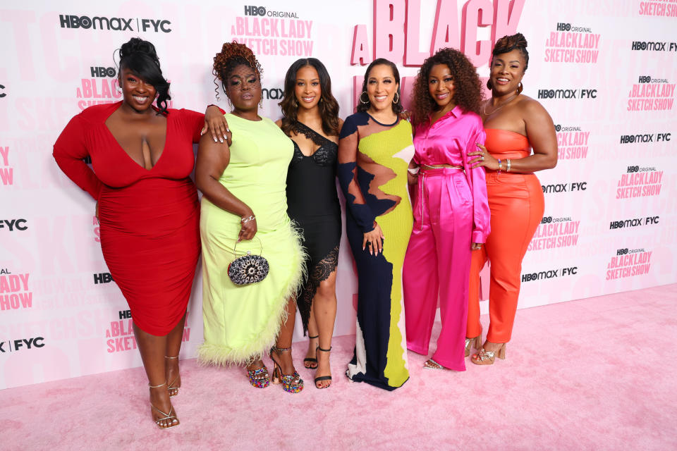 (L-R) DaMya Gurley, Tamara Jade, Skye Townsend, Robin Thede, Gabrielle Dennis and Angel Laketa Moore attend HBO’s A Black Lady Sketch Show FYC Event on April 13, 2023 in Los Angeles, California. (Photo by Maury Phillips/Getty Images for HBO)
