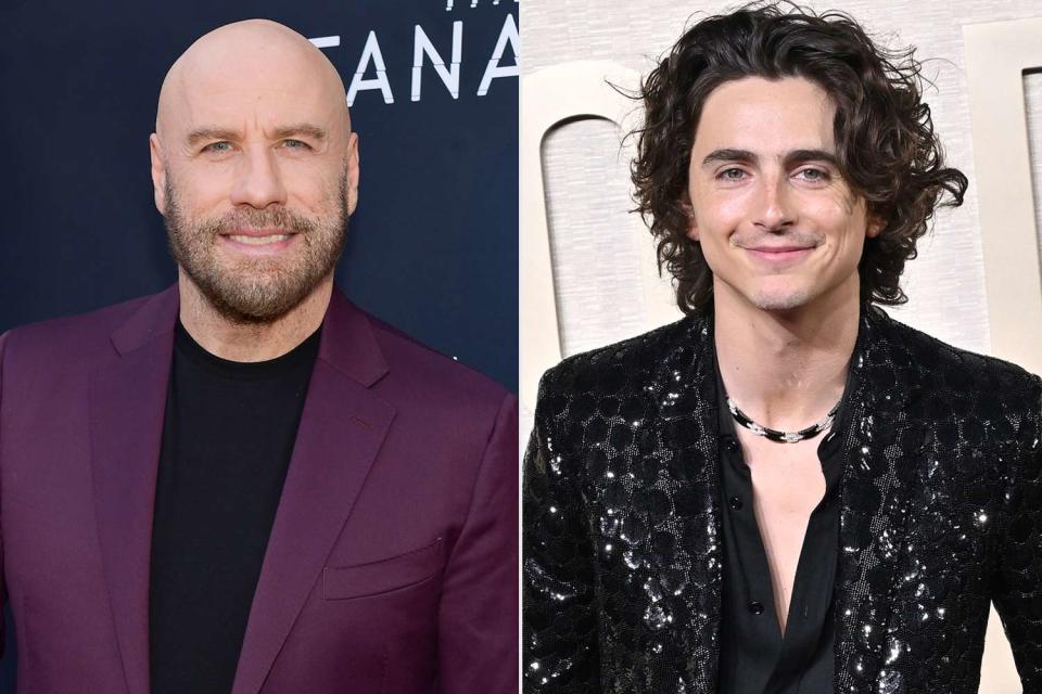 <p>Matt Winkelmeyer/Getty; Axelle/Bauer-Griffin/FilmMagic</p> John Travolta in Hollywood on Aug. 22, 2019; Timothée Chalamet in Beverly Hills on Jan. 7, 2024