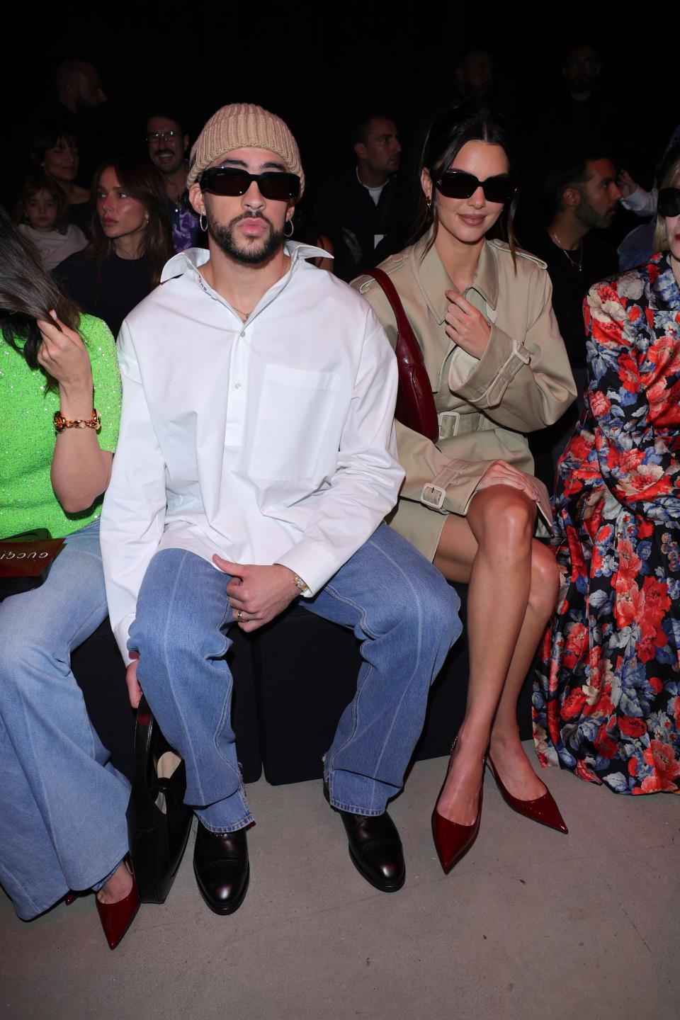 Bad Bunny and Kendall Jenner are seen at Gucci Ancora during Milan Fashion Week 2023.