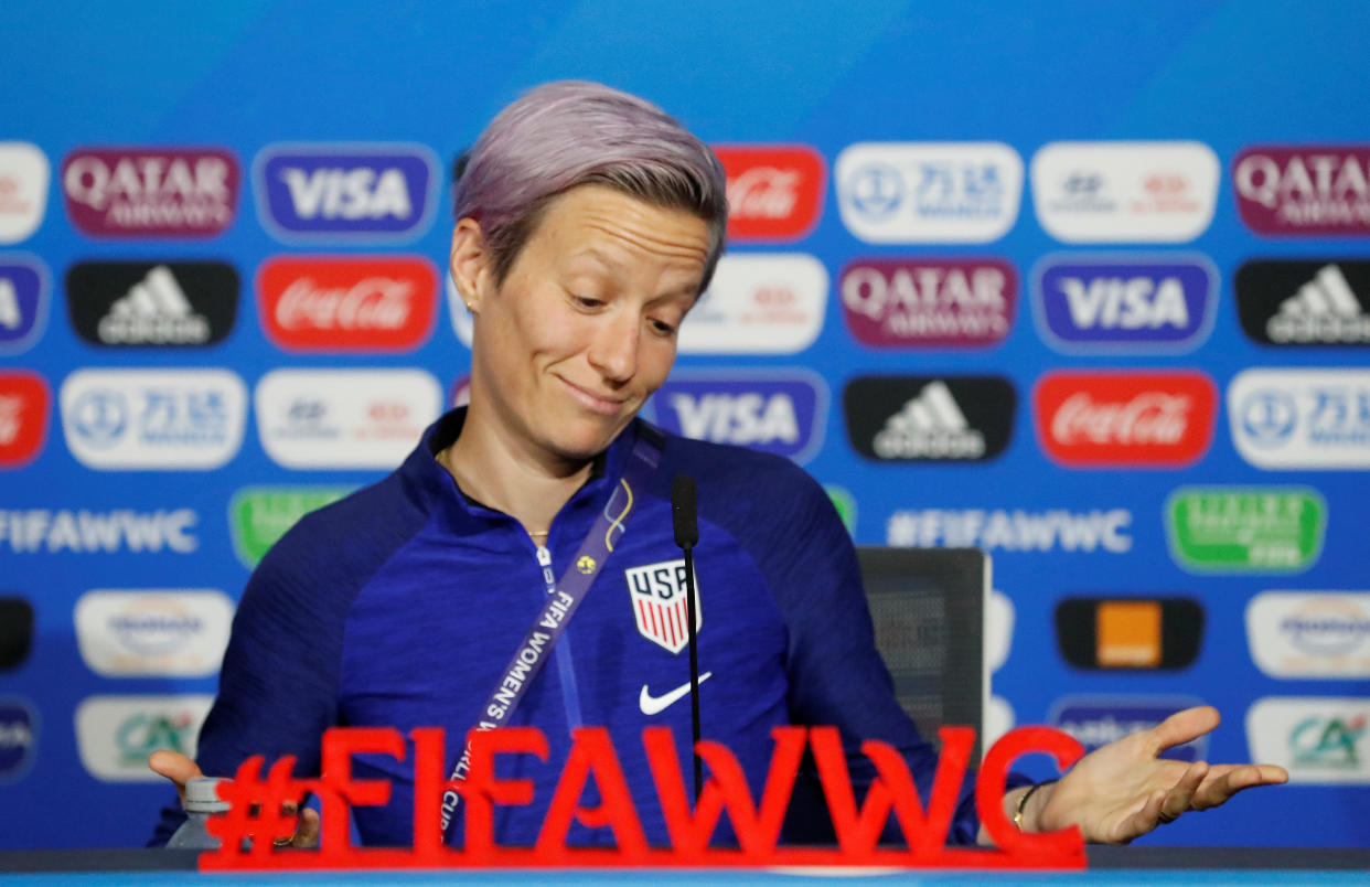 Soccer Football - Women's World Cup - United States Press Conference - Groupama Stadium, Lyon, France - July 6, 2019  Megan Rapinoe of the U.S. during the press conference   REUTERS/Bernadett Szabo