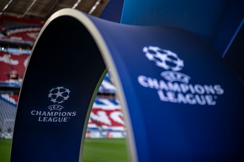 General view inside the stadium with the Champions League emblem before the UEFA Champions League semi-final between <a class="link " href="https://sports.yahoo.com/soccer/teams/bayern-munich/" data-i13n="sec:content-canvas;subsec:anchor_text;elm:context_link" data-ylk="slk:FC Bayern München;sec:content-canvas;subsec:anchor_text;elm:context_link;itc:0">FC Bayern München</a> and <a class="link " href="https://sports.yahoo.com/soccer/teams/real-madrid/" data-i13n="sec:content-canvas;subsec:anchor_text;elm:context_link" data-ylk="slk:Real Madrid;sec:content-canvas;subsec:anchor_text;elm:context_link;itc:0">Real Madrid</a>. (Photo by Kevin Voigt/Getty Images) -Credit:2024 Kevin Voigt