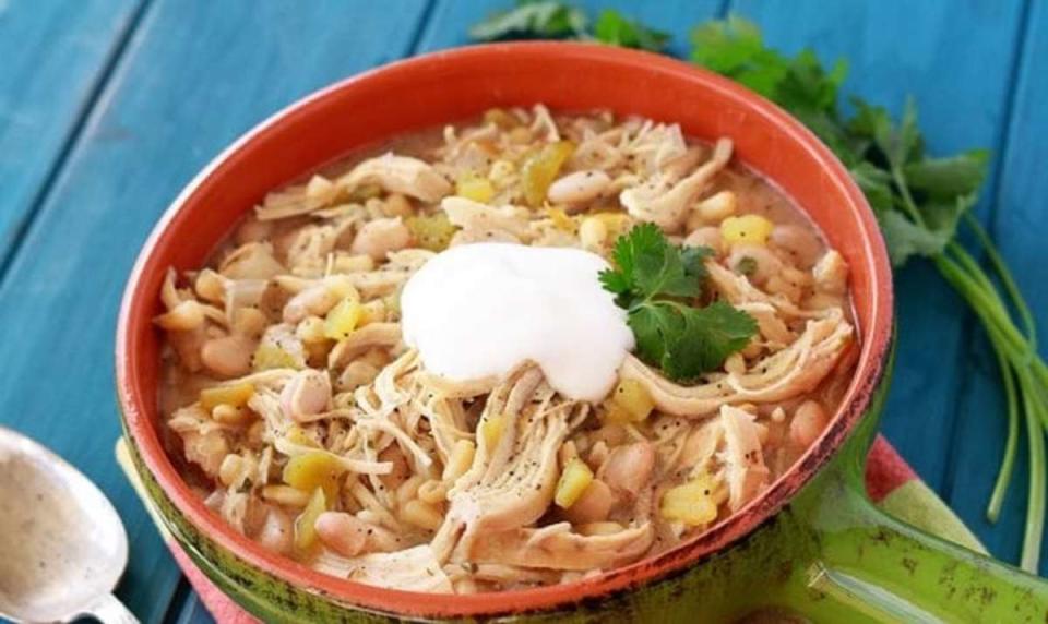 <p>Southern Bite</p><p>Another reason why the slow cooker is perfect for soup is the way it deepens the flavor of any broth. Case in point: this slow cooker ranch white chicken chili recipe. </p><p><strong>Get the recipe: <a href="https://southernbite.com/ranch-white-chicken-chili/" rel="nofollow noopener" target="_blank" data-ylk="slk:Slow Cooker Ranch White Chicken Chili;elm:context_link;itc:0;sec:content-canvas" class="link ">Slow Cooker Ranch White Chicken Chili</a></strong></p>