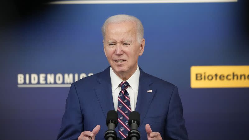 President Joe Biden speaks during an event on the economy from the South Court Auditorium of the Eisenhower Executive Office Building on the White House complex, Monday, Oct. 23, 2023.