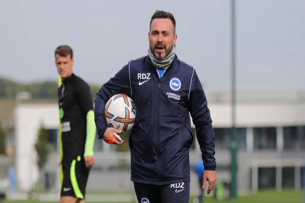 Roberto De Zerbi trains at Brighton this morning. Picture BHAFC/Paul Hazlewood