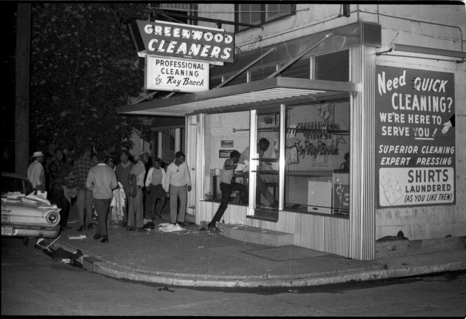 A dry cleaning business was looted during a night of rioting in Park Hill on May 27-28, 1968.