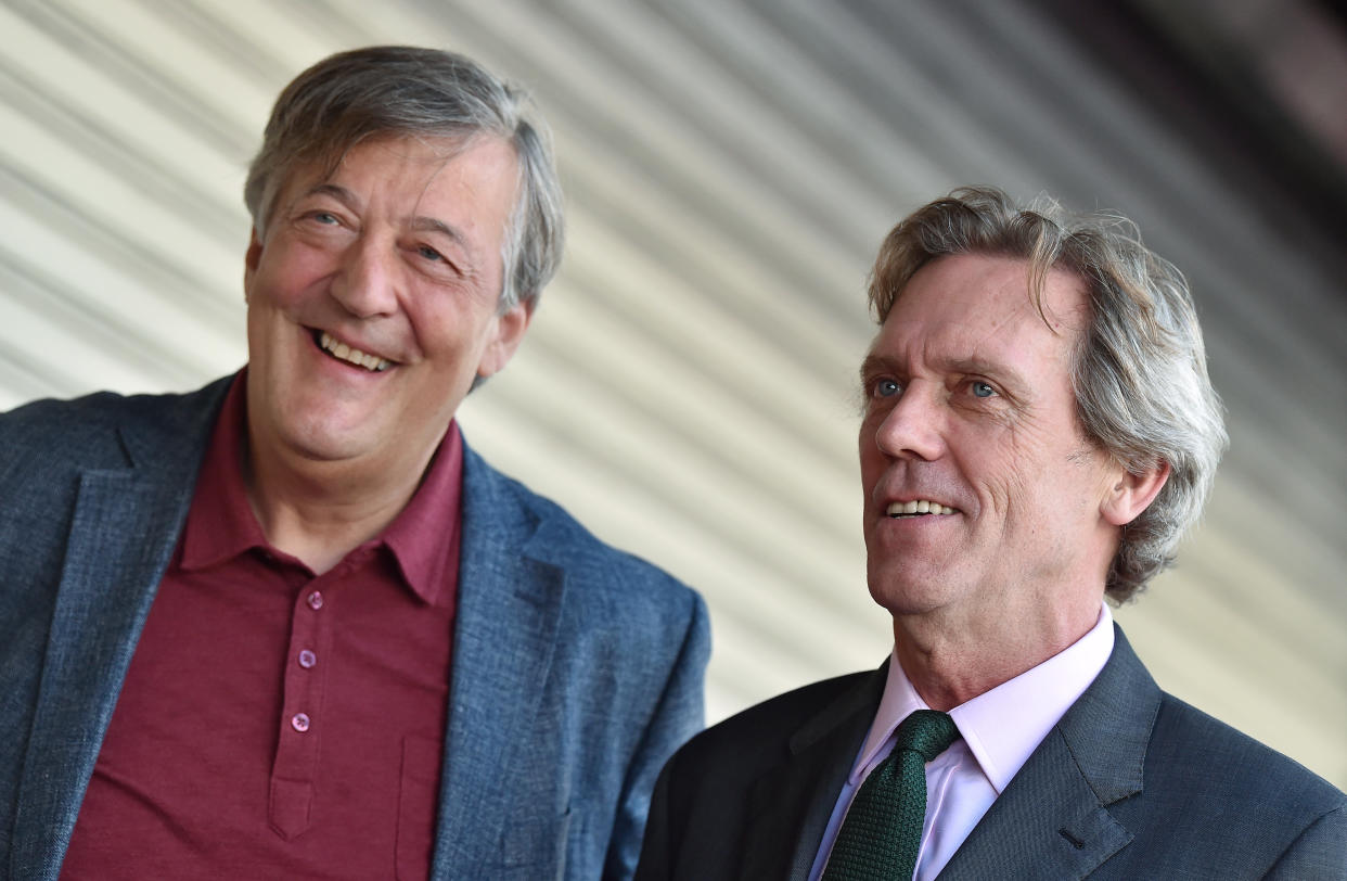 HOLLYWOOD, CA - OCTOBER 25:  Actors Stephen Fry and Hugh Laurie attend the ceremony honoring Hugh Laurie with a star on the Hollywood Walk of Fame on October 25, 2016 in Hollywood, California.  (Photo by Axelle/Bauer-Griffin/FilmMagic)