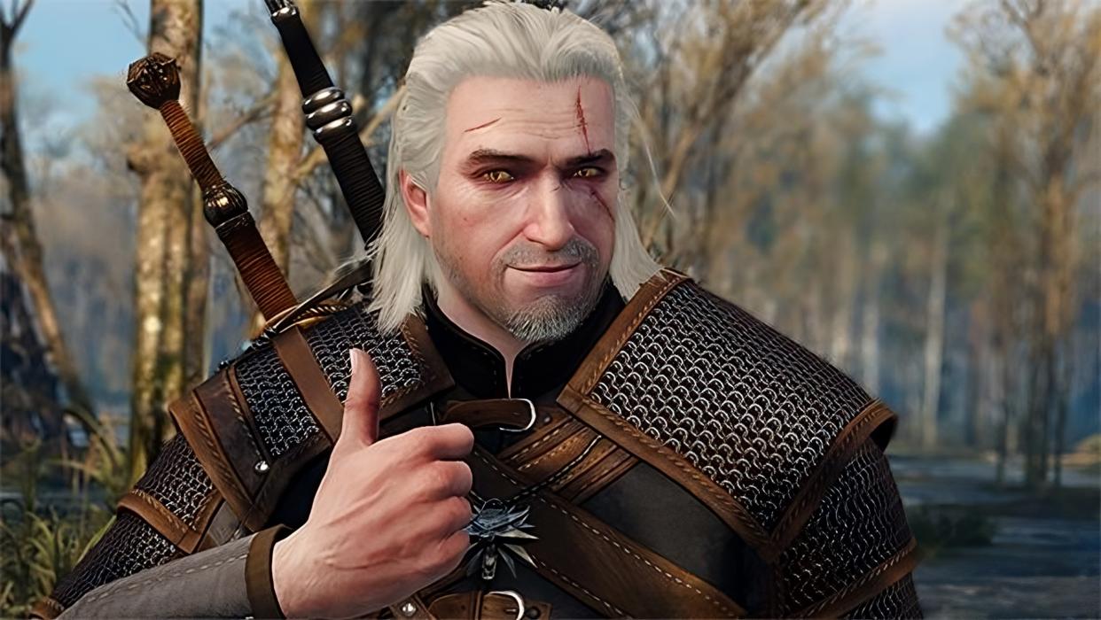  Geralt, ungloved, giving a thumbs up in high definition. 