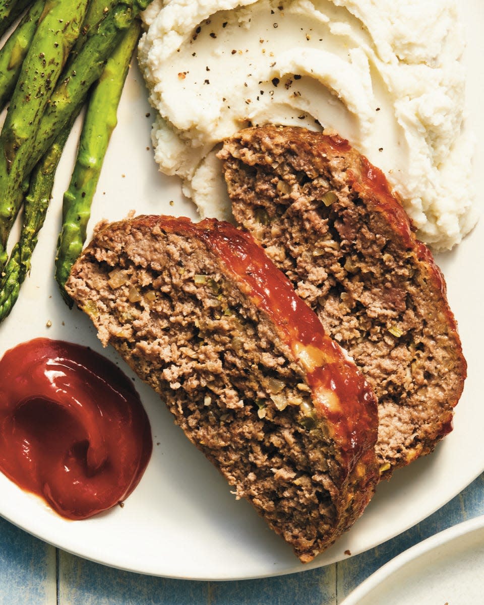 Kat Ashmore's Ultimate Beef Meatloaf takes a classic recipe and adds rich caramelized onions and bright horseradish to the mix. Cooking it with a pan of water in the oven keeps it light and tender. It comes from her new "Big Bites" cookbook.