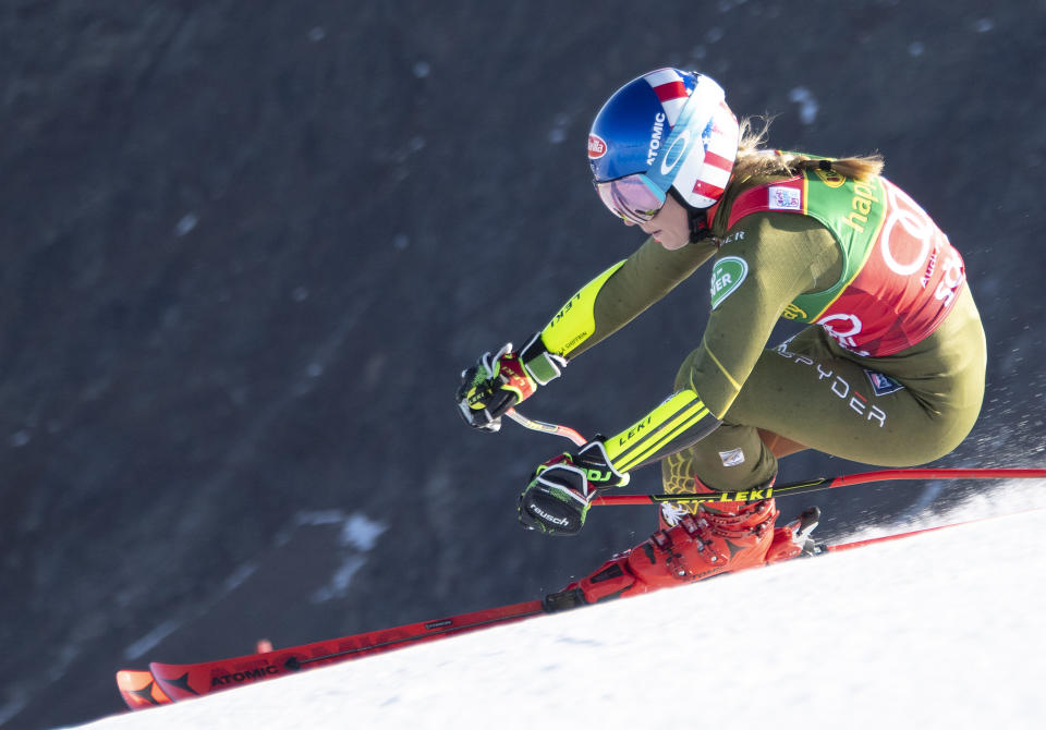 Monumentale Mikaela Shiffrin. Pour la quatrième fois consécutive, l'Américaine est devenue en février dernier championne du monde de slalom. Une performance inédite, toutes spécialités confondues. (Crédit : JOE KLAMAR / AFP)