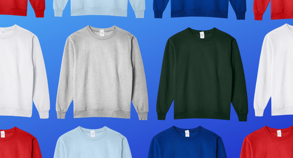 men's hanes sweatshirts on blue background