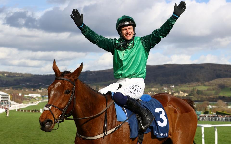 Paul Townend celebrates on board El Fabiolo after winning the Sporting Life Arkle Challenge Trophy Novices' Chase during day one of the Cheltenham Festival 2023 at Cheltenham Racecourse - Michael Steele/Getty Images