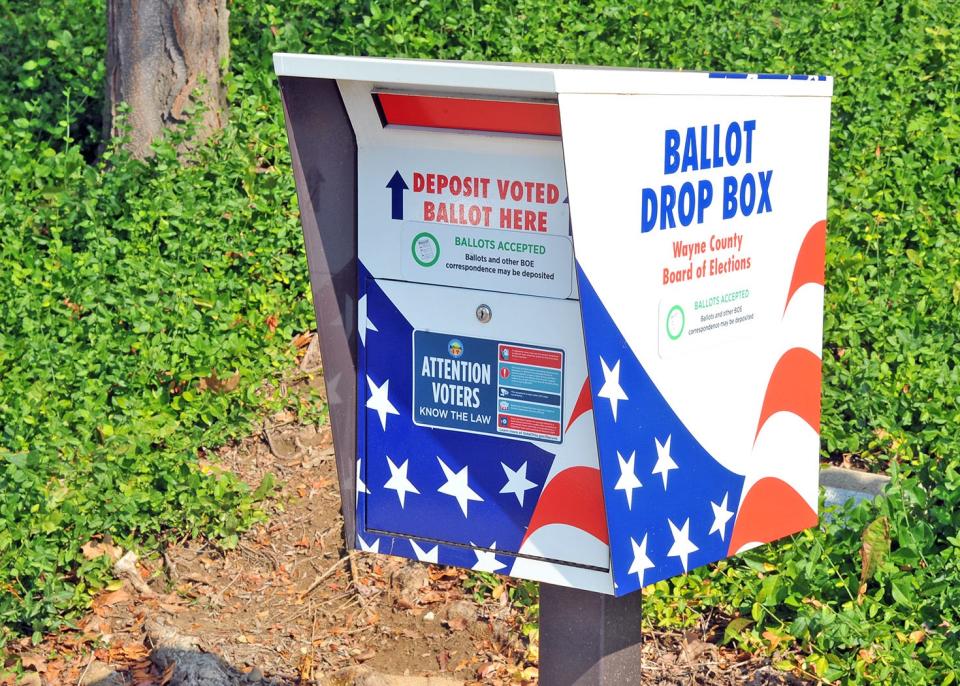 A ballot drop box from the Wayne County Board of Elections