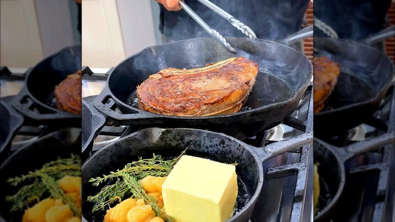 Cast iron steak and butter pan