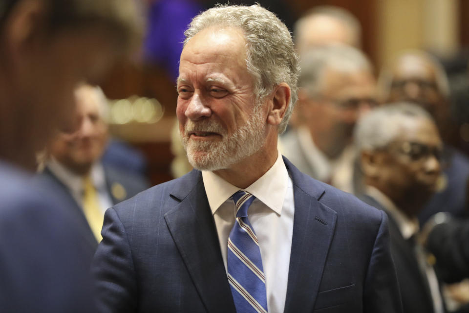 Former United Nations World Food Program Executive Director and Nobel Peace Prize winner David Beasley meets legislators after speaking to the South Carolina General Assembly on Wednesday, May 2, 2023 in Columbia, S.C. Beasley was governor of South Carolina from 1995 to 1999. (AP Photo/Jeffrey Collins)