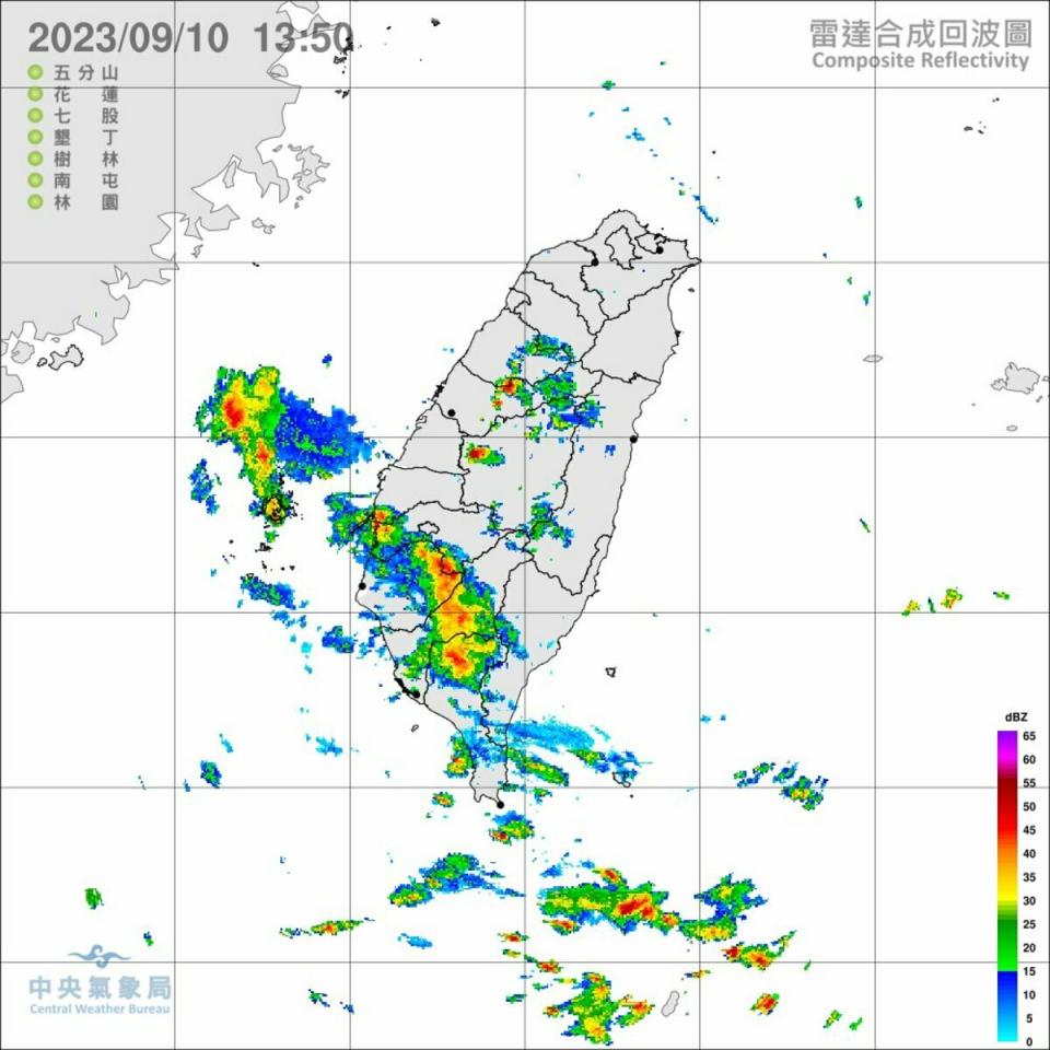 氣象局稍早表示，低壓帶影響及午後對流雲系發展旺盛，易有短延時強降雨，今(10)日南投、雲林以南地區及苗栗、台中山區有局部大雨發生的機率。   圖：氣象局／提供