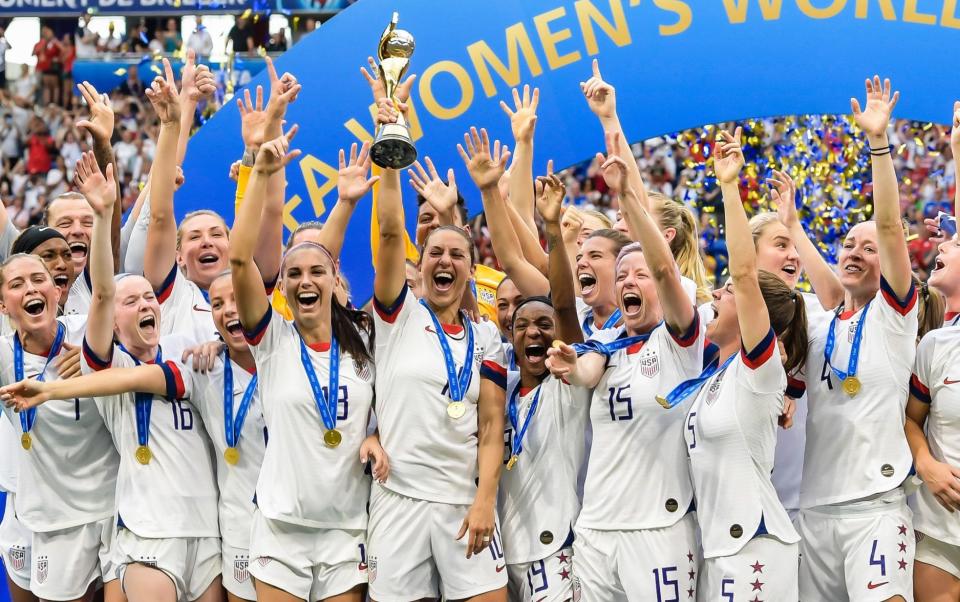 The US Women's team celebrate winning the World Cup in 2019 - GETTY IMAGES
