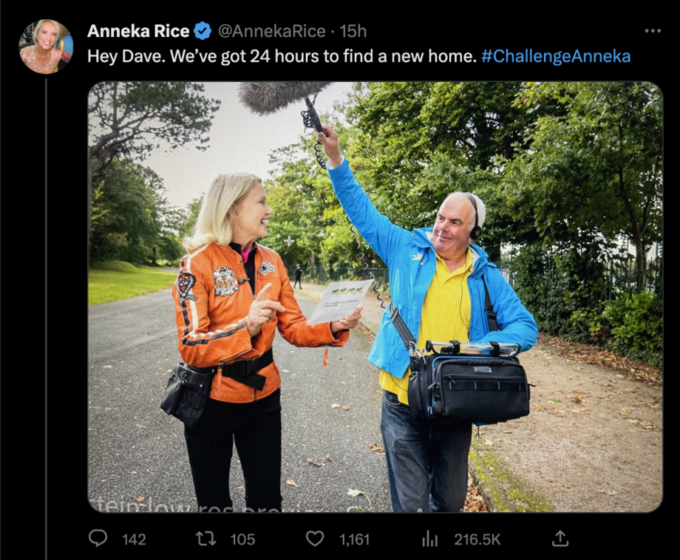 Anneka Rice takes Channel 5’s decision to drop ‘Challenge Anneka; in her stride (Twitter)