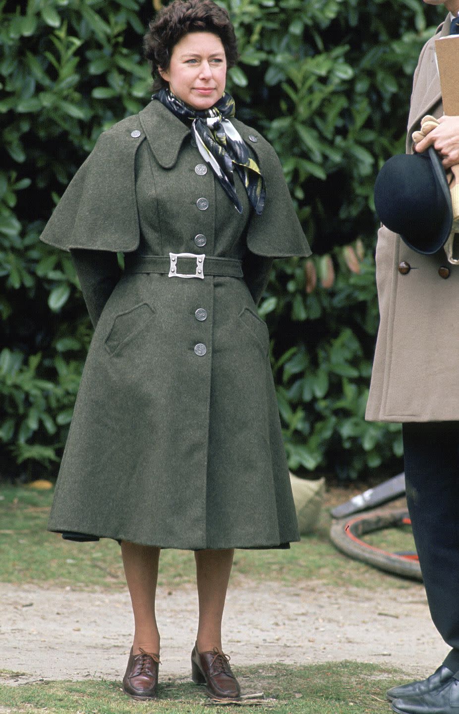 <p>The Princess sports a green coat and brown leather shoes at the Windsor Horse Show on May 22, 1975. </p>