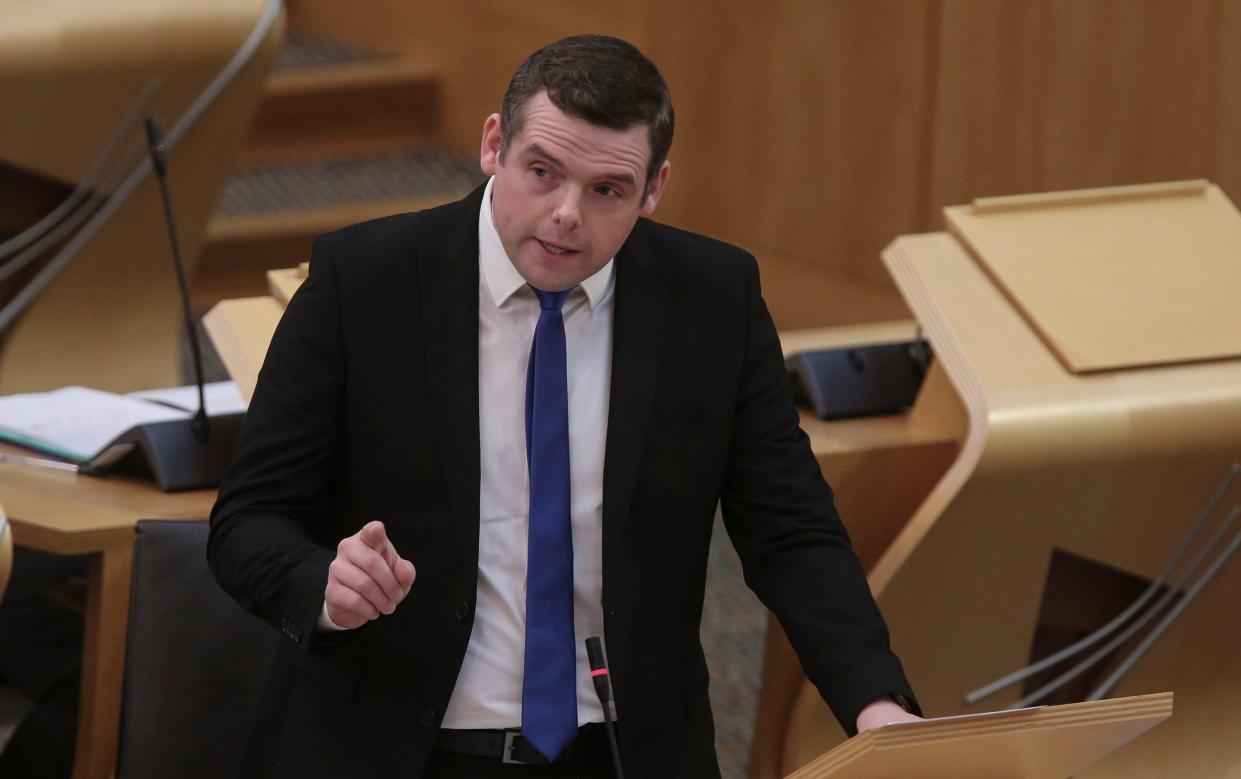 EDINBURGH, SCOTLAND - NOVEMBER 18: Douglas Ross MSP Scottish Conservative Leader attends the First Minister's Questions at the Scottish Parliament Holyrood on November 18, 2021 in Edinburgh, Scotland. (Photo by Fraser Bremner - Pool/Getty Images) - Getty Images Europe 