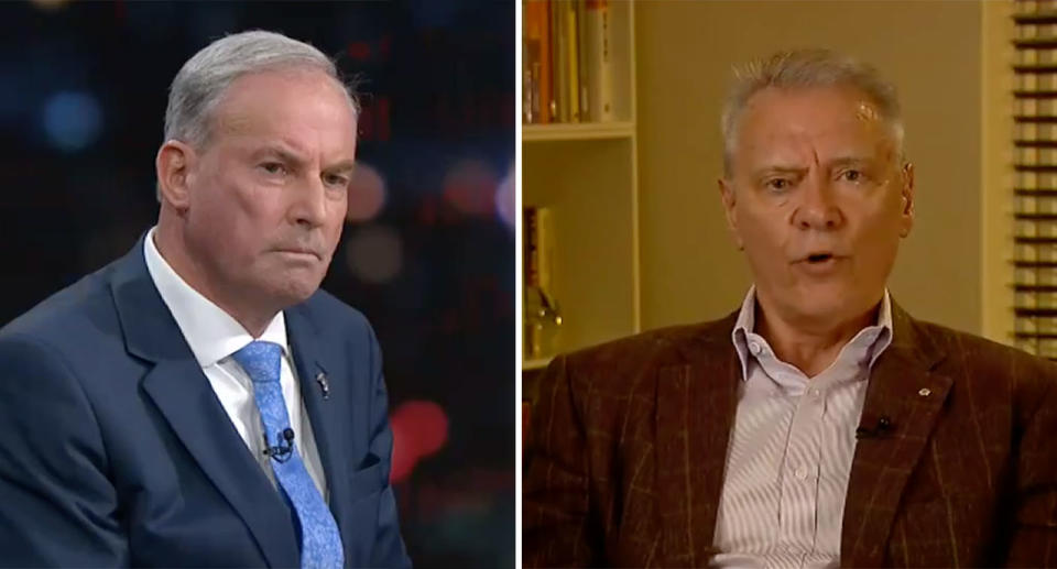 Senator Colbeck (left) clashed with Mr Bowtell on Monday night. Source: ABC/ QandA