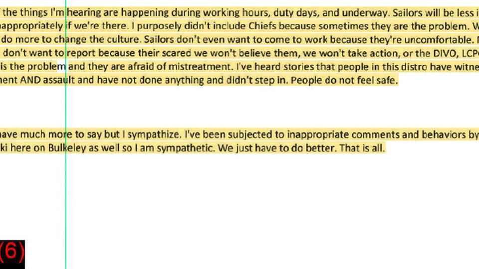 The excerpt of  March 2022 email sent by a division officer aboard the Navy destroyer Bulkeley to her peers. The division officer's name is redacted in the email and other investigation documents provided to Navy Times. (Navy)
