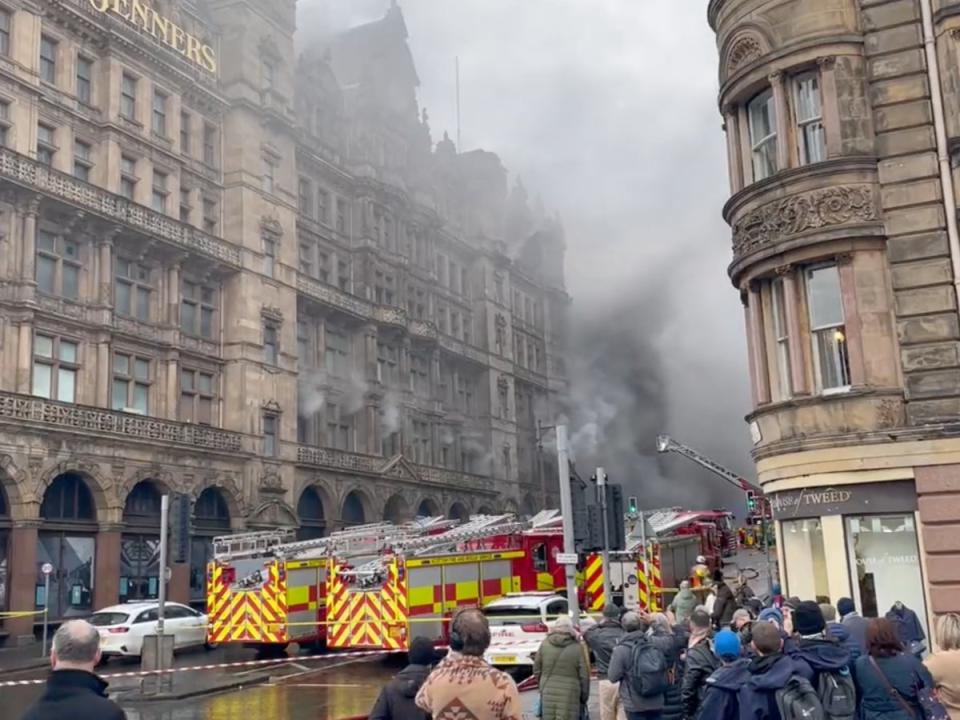 Smoke is seen billowing from the historic building (screengrab)