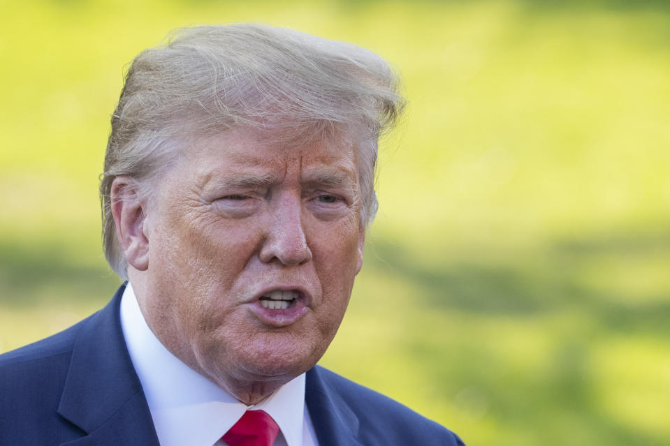 President Donald Trump speaks before leaving the White House, Monday, Sept. 16, 2019, in Washington. (AP Photo/Manuel Balce Ceneta)