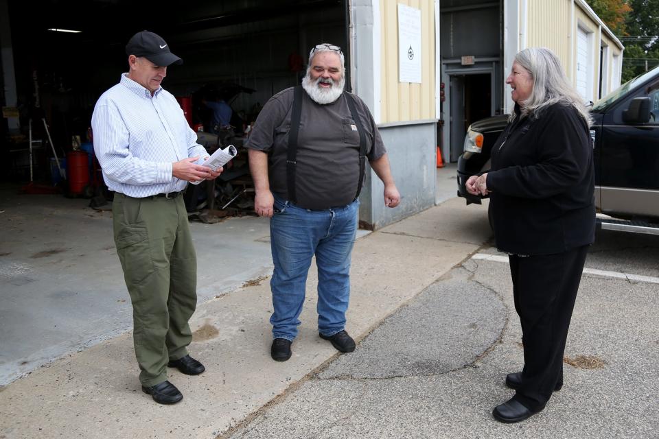 From left, Exeter town engineer Paul Vlasich, maintenance superintendent Jeff Beck and DPW director Jennifer Perry discuss the necessary repairs needed to the facility.