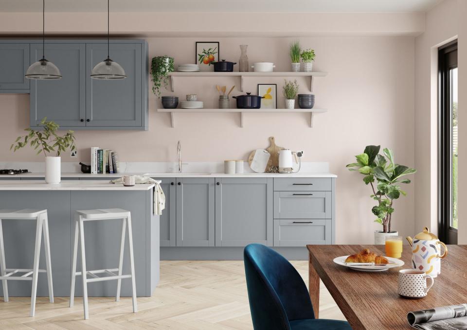 <p>Kitchens are for more than just cooking: they're spaces for children to finish homework, places to relax at the end of a busy day, and areas to dine with loved ones. If you're planning on sprucing up yours, a lighter palette of pinks, greys and creams will help to brighten up the room. </p><p>Pictured: <a href="https://go.redirectingat.com?id=127X1599956&url=https%3A%2F%2Fwww.dulux.co.uk%2Fen%2Fproducts%2Ffilters%2FcccId_1915001&sref=https%3A%2F%2Fwww.housebeautiful.com%2Fuk%2Fdecorate%2Fwalls%2Fg36128885%2Fcolour-schemes-high-traffic-rooms%2F" rel="nofollow noopener" target="_blank" data-ylk="slk:'Blush Pink';elm:context_link;itc:0;sec:content-canvas" class="link ">'Blush Pink'</a>, <a href="https://go.redirectingat.com?id=127X1599956&url=https%3A%2F%2Fwww.dulux.co.uk%2Fen%2Fproducts%2Ffilters%2FcccId_1915111&sref=https%3A%2F%2Fwww.housebeautiful.com%2Fuk%2Fdecorate%2Fwalls%2Fg36128885%2Fcolour-schemes-high-traffic-rooms%2F" rel="nofollow noopener" target="_blank" data-ylk="slk:'Natural Slate';elm:context_link;itc:0;sec:content-canvas" class="link ">'Natural Slate'</a>, <a href="https://go.redirectingat.com?id=127X1599956&url=https%3A%2F%2Fwww.dulux.co.uk%2Fen%2Fproducts%2Ffilters%2FcccId_1915127&sref=https%3A%2F%2Fwww.housebeautiful.com%2Fuk%2Fdecorate%2Fwalls%2Fg36128885%2Fcolour-schemes-high-traffic-rooms%2F" rel="nofollow noopener" target="_blank" data-ylk="slk:'Perfectly Taupe';elm:context_link;itc:0;sec:content-canvas" class="link ">'Perfectly Taupe'</a> and <a href="https://go.redirectingat.com?id=127X1599956&url=https%3A%2F%2Fwww.dulux.co.uk%2Fen%2Fproducts%2Ffilters%2FcccId_1915129&sref=https%3A%2F%2Fwww.housebeautiful.com%2Fuk%2Fdecorate%2Fwalls%2Fg36128885%2Fcolour-schemes-high-traffic-rooms%2F" rel="nofollow noopener" target="_blank" data-ylk="slk:'Polished Pebble';elm:context_link;itc:0;sec:content-canvas" class="link ">'Polished Pebble'</a> by Dulux.</p>