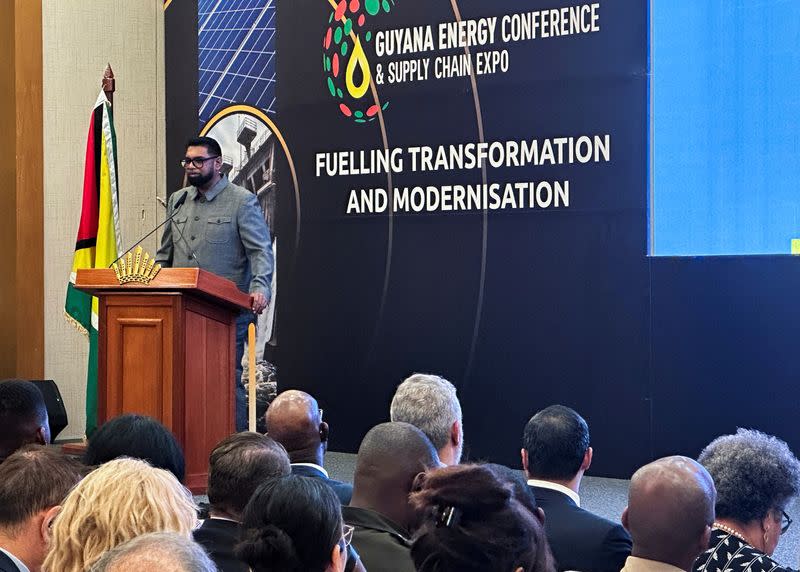 FILE PHOTO: Guyana's President Mohamed Irfaan Ali speaks at Guyana's Energy Conference and Exhibition in Georgetown