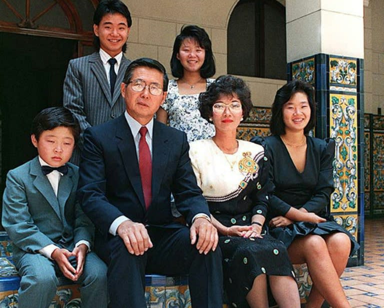 A picture of Peru's Fujimori clan, dating from 1990, at the start of Alberto's first term as president -- (L-R standing) son Hiro and daughter Sachi; (L-R seated) son Kenji, Alberto Fujimori, wife Susana Higuchi and daughter Keiko