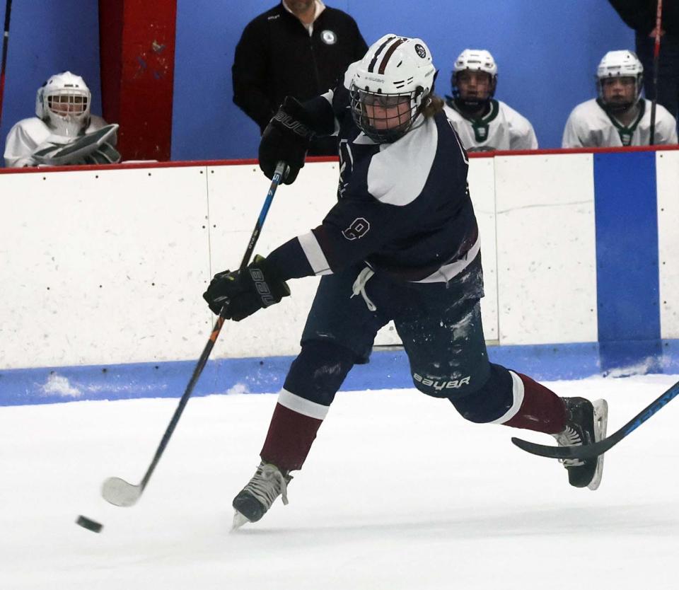 WEB's Christian Bates takes a shot on net during a game versus Abington on Thursday, March 2, 2023.